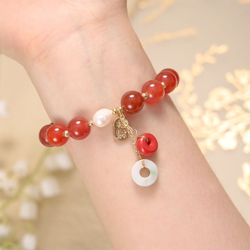 Bracelet de confiance avec breloque en jade et agate rouge et pierre de Bouddha