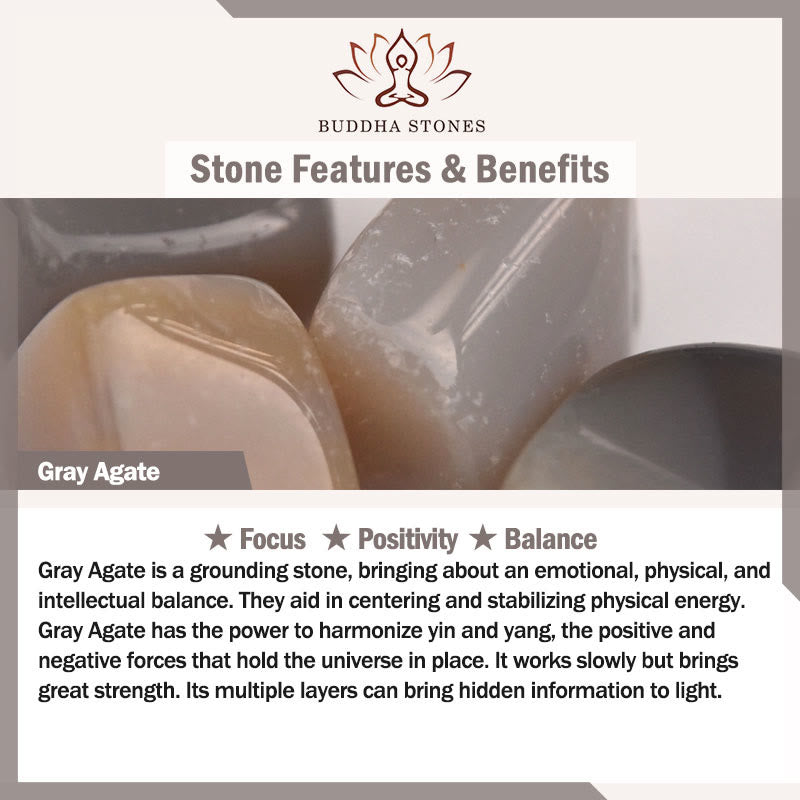 Bracelet double tour renforcé avec breloque en obsidienne grise et agate et lotus