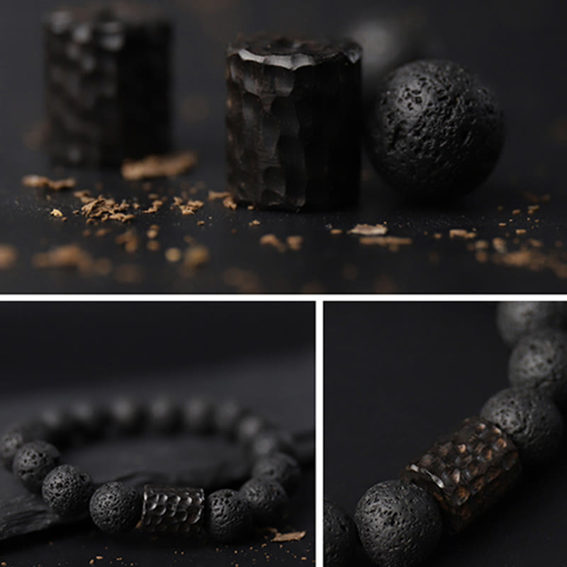 Buddha Stones Lava Rock Ebony Wood Tiger Eye Healing Bracelet