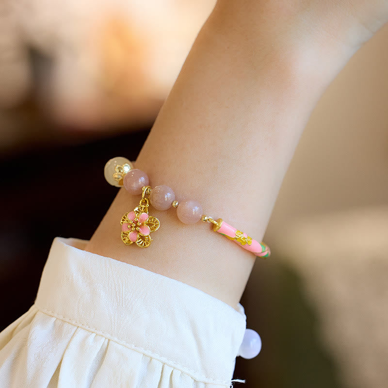 Bracelet jonc en jade et soie dorée, pierre naturelle de soleil, breloque en forme de fleur de Bouddha