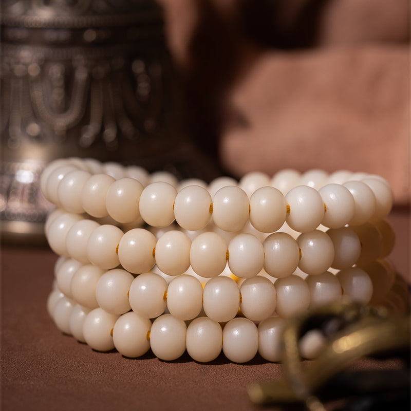 Perles de prière Mala Bodhi en jade blanc de 7,5 mm x 10 mm, 108 perles