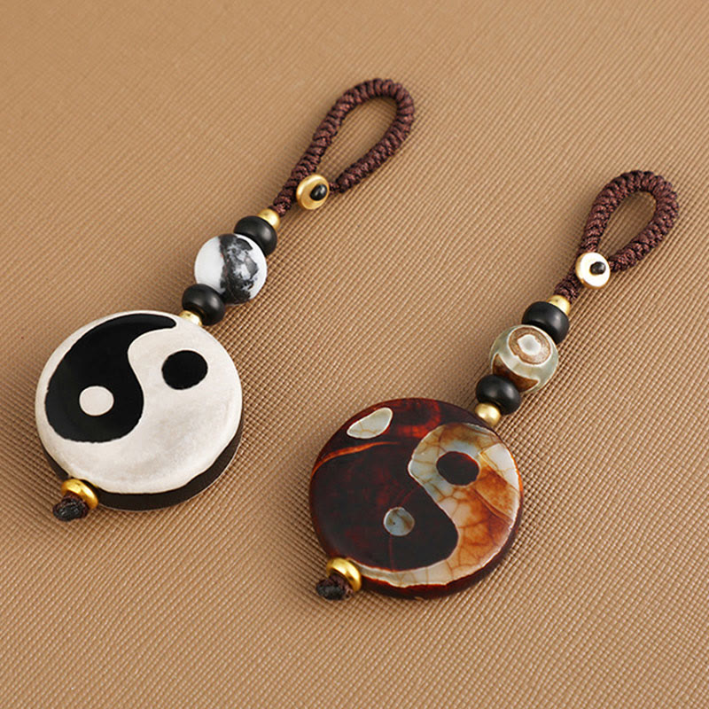 Pierres de Bouddha Agate naturelle Yin Yang Dzi Perle Balance Porte-clés