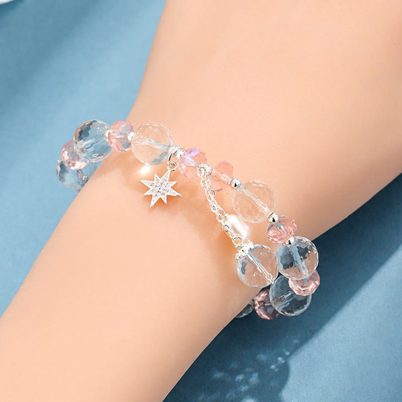Bracelet à breloques étoile de protection en cristal blanc et rose avec pierres de Bouddha