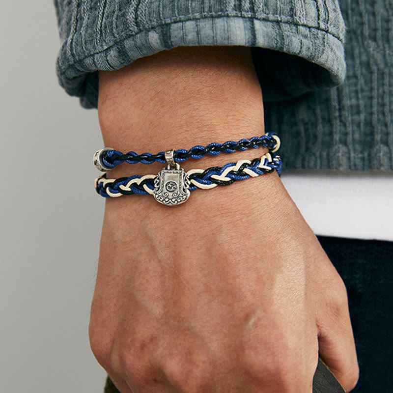 Buddha Stones 925 Sterling Silber Om Mani Padme Hum Swastika Handgemachtes Schutzarmband