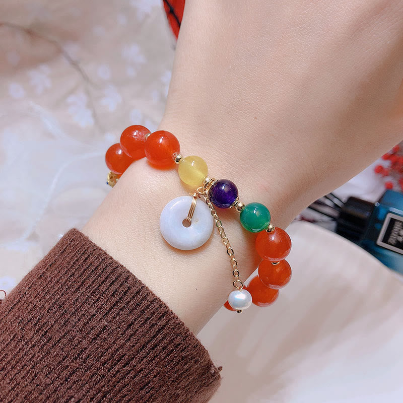 Bracelet de confiance avec breloque en jade et agate rouge et pierre de Bouddha
