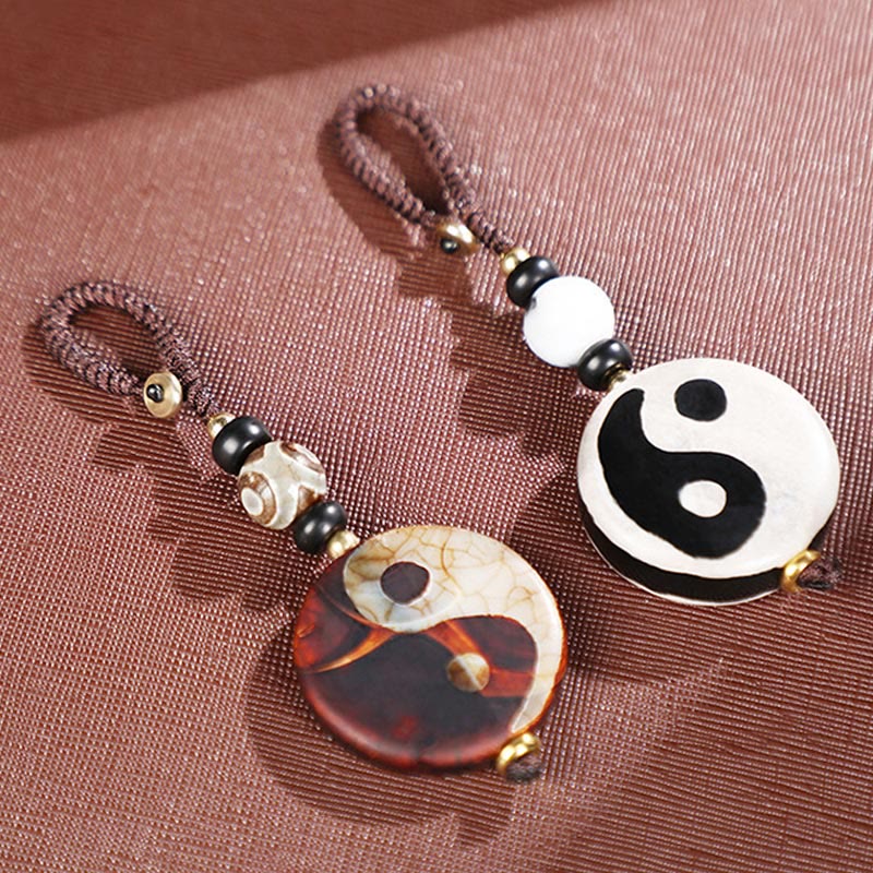 Pierres de Bouddha Agate naturelle Yin Yang Dzi Perle Balance Porte-clés