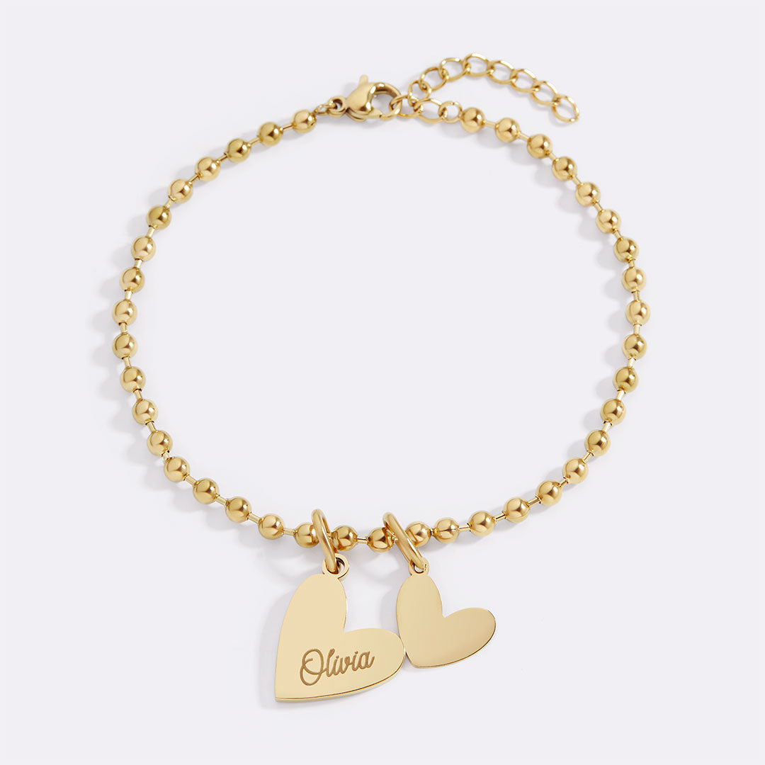 Personalized Beaded Double Heart Charm Bracelet