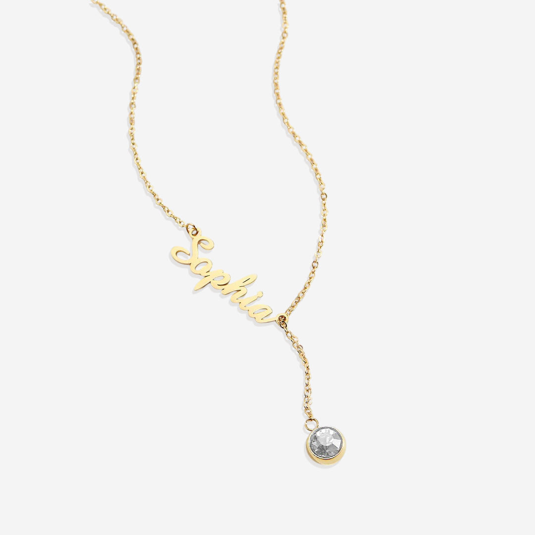Collier Lariat avec pierre de naissance et nom