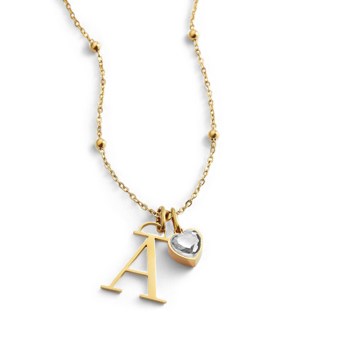 Initial & Birthstone Droplet Necklace