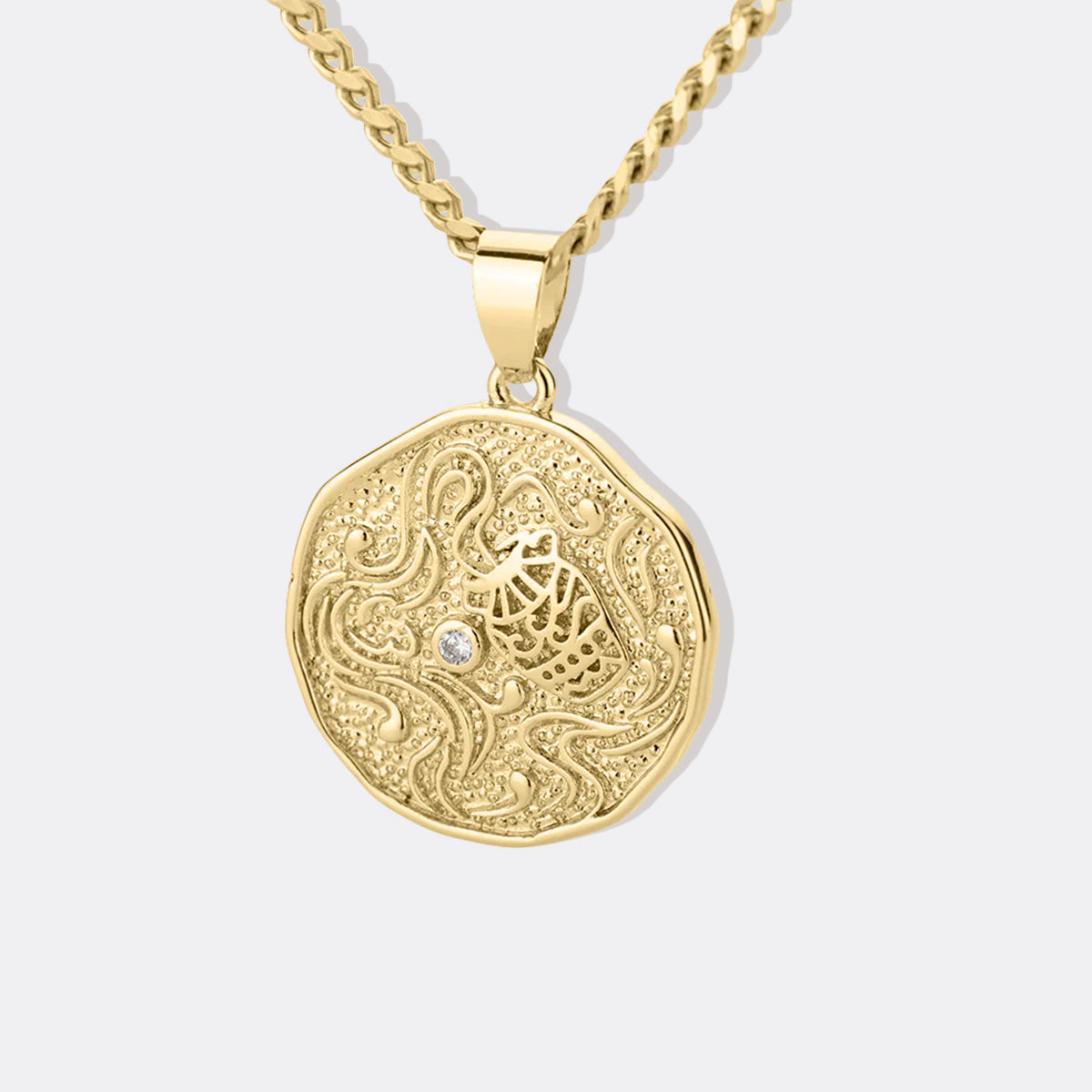 Collier avec pendentif en forme de pièce de monnaie représentant un signe astrologique
