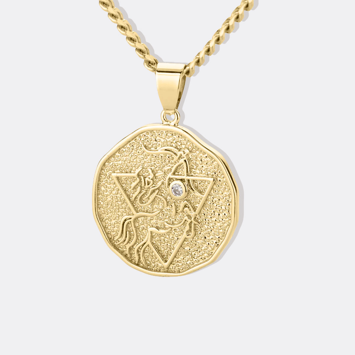 Collier avec pendentif en forme de pièce de monnaie représentant un signe astrologique