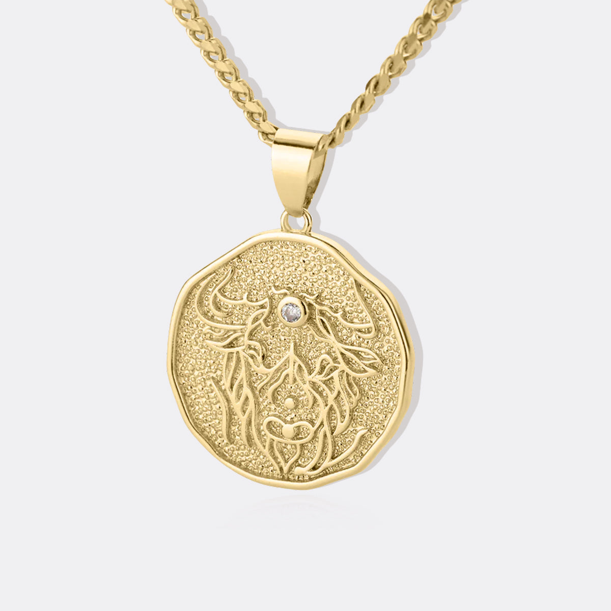 Collier avec pendentif en forme de pièce de monnaie représentant un signe astrologique