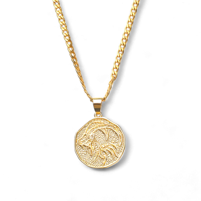 Collier avec pendentif en forme de pièce de monnaie représentant un signe astrologique