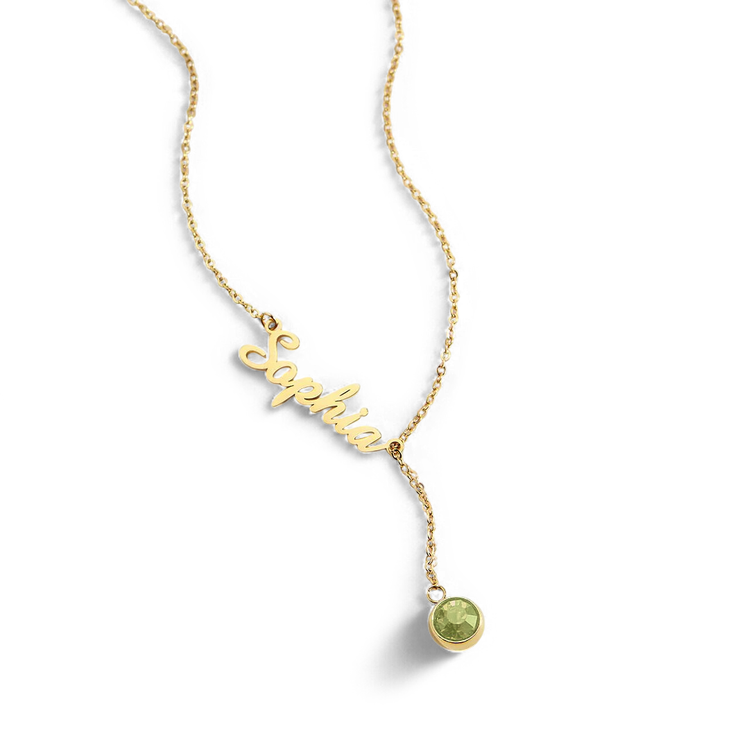 Collier Lariat avec pierre de naissance et nom