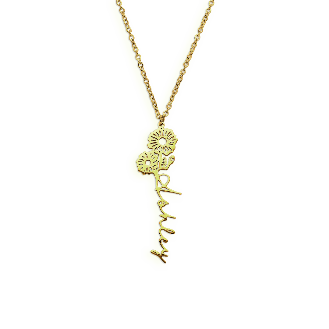 Collier avec nom de fleur de naissance