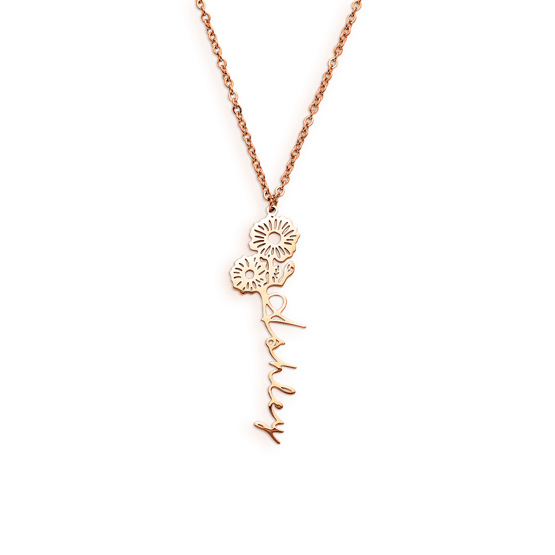 Collier avec nom de fleur de naissance