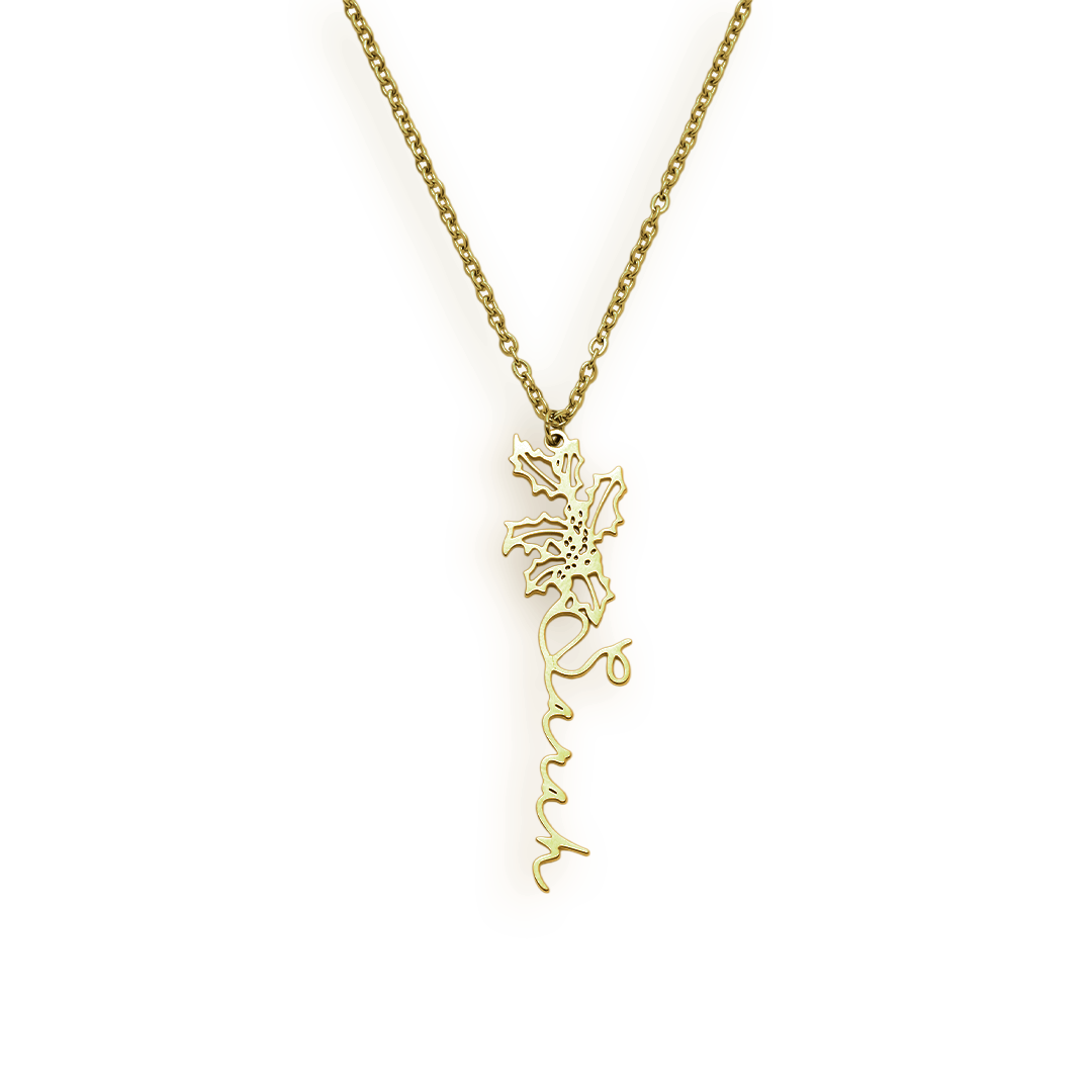 Collier avec nom de fleur de naissance