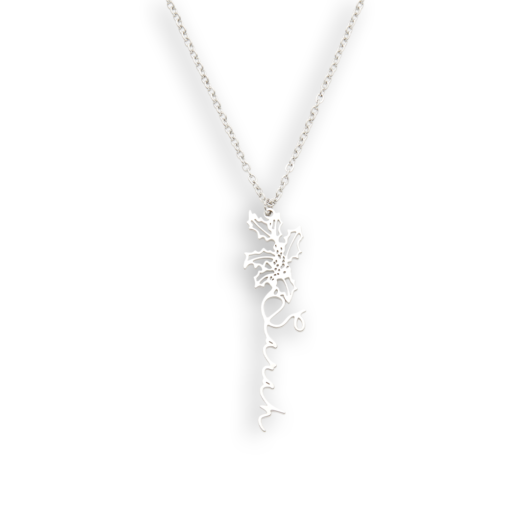 Collier avec nom de fleur de naissance