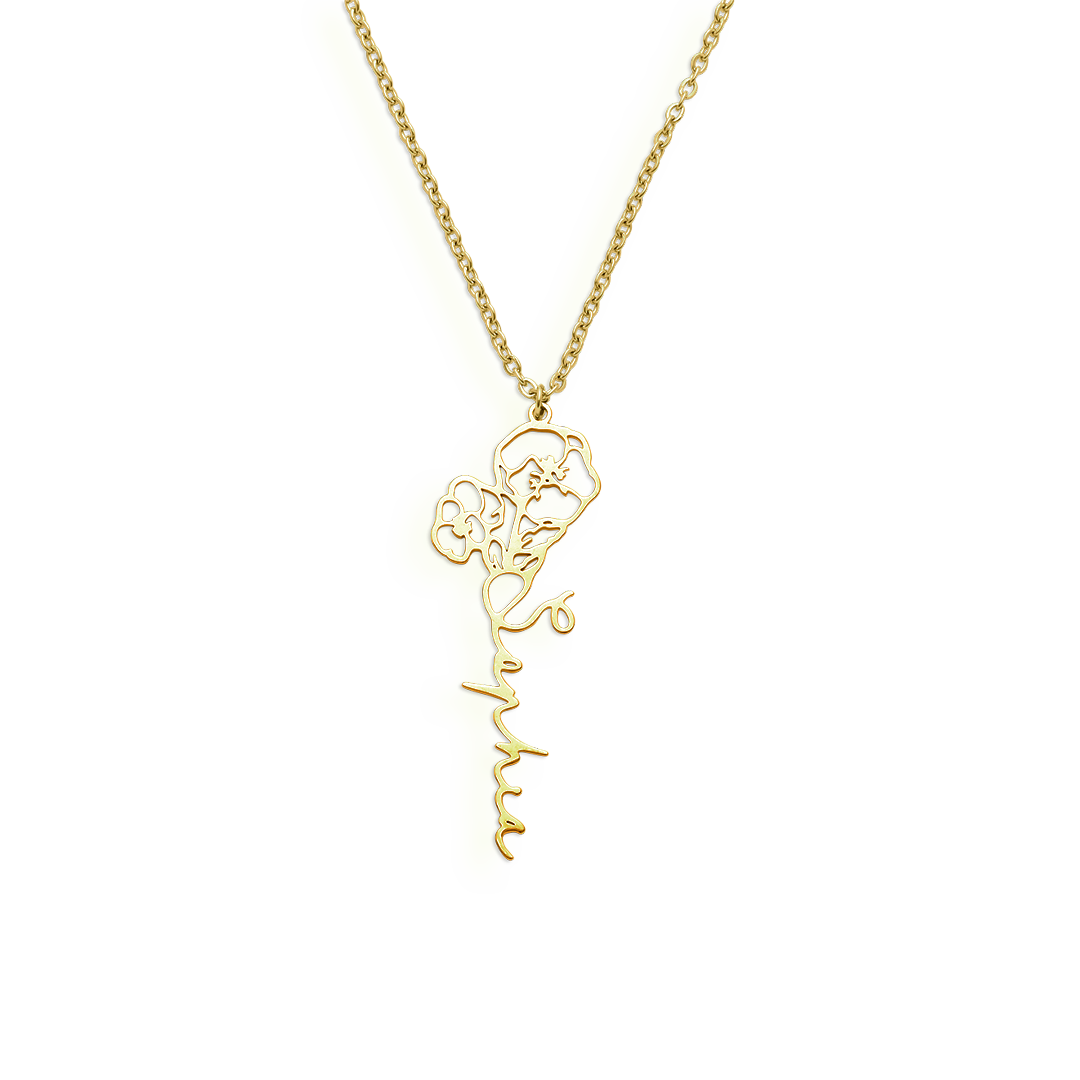 Collier avec nom de fleur de naissance