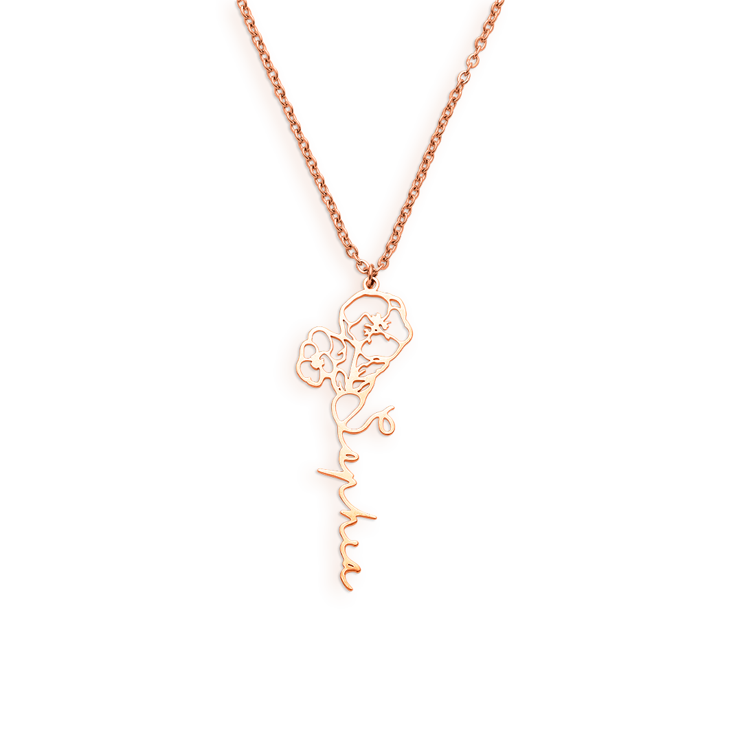 Collier avec nom de fleur de naissance