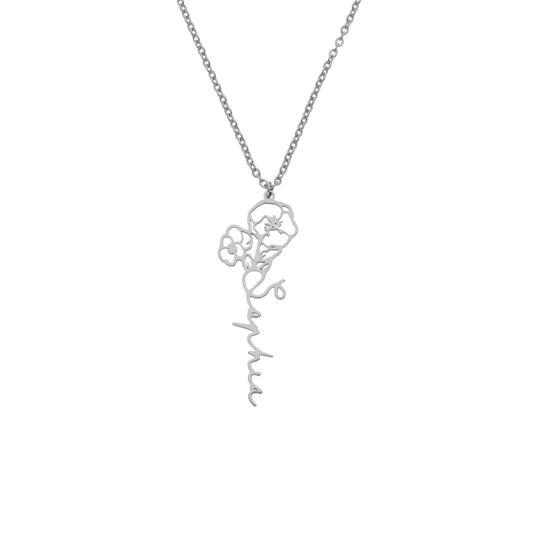 Collier avec nom de fleur de naissance