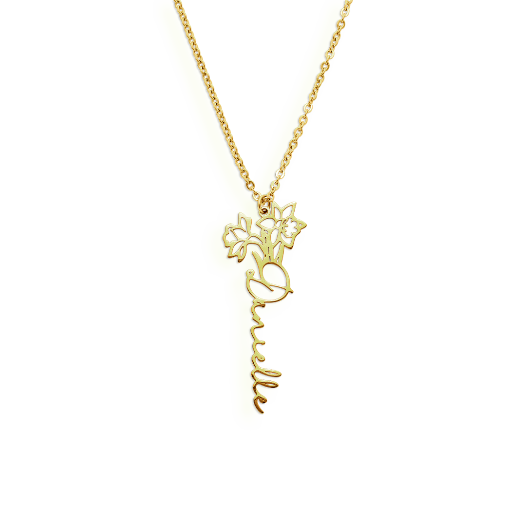 Collier avec nom de fleur de naissance