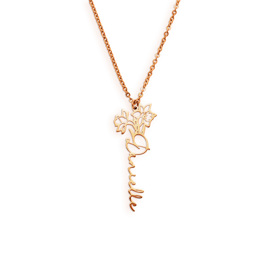 Collier avec nom de fleur de naissance