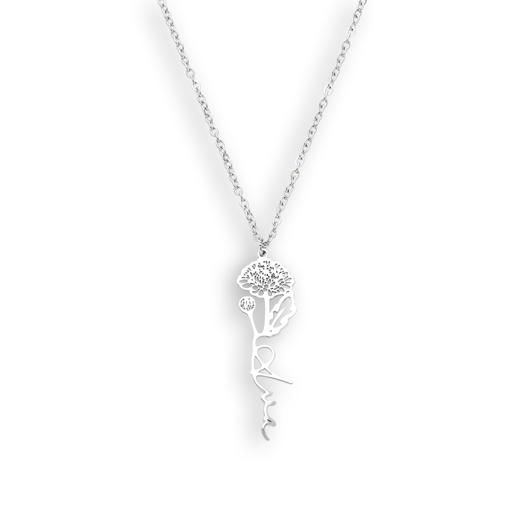 Collier avec nom de fleur de naissance