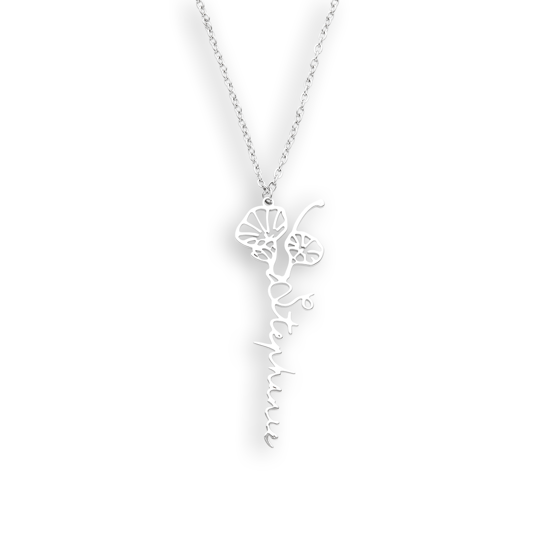 Collier avec nom de fleur de naissance