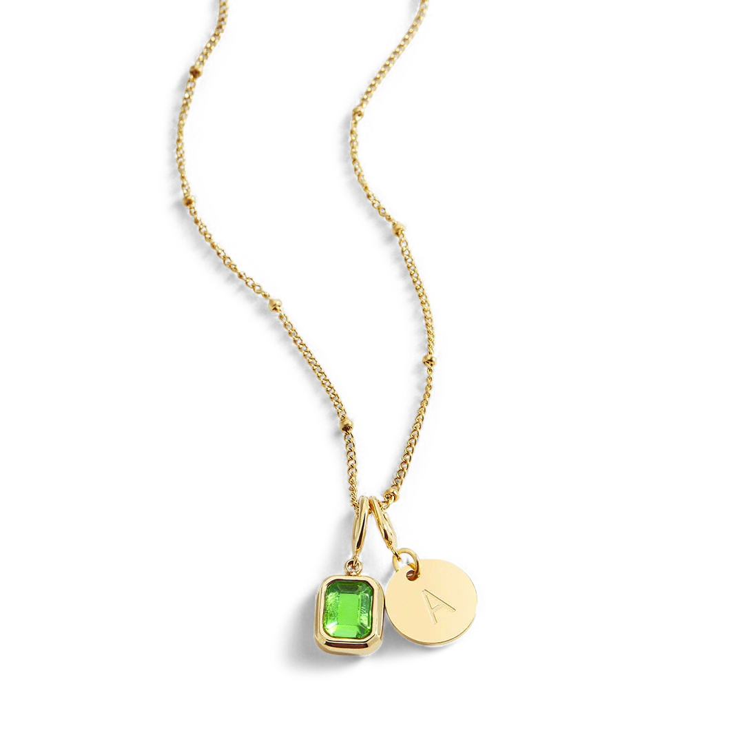 Baguette Birthstone & Initial Necklace