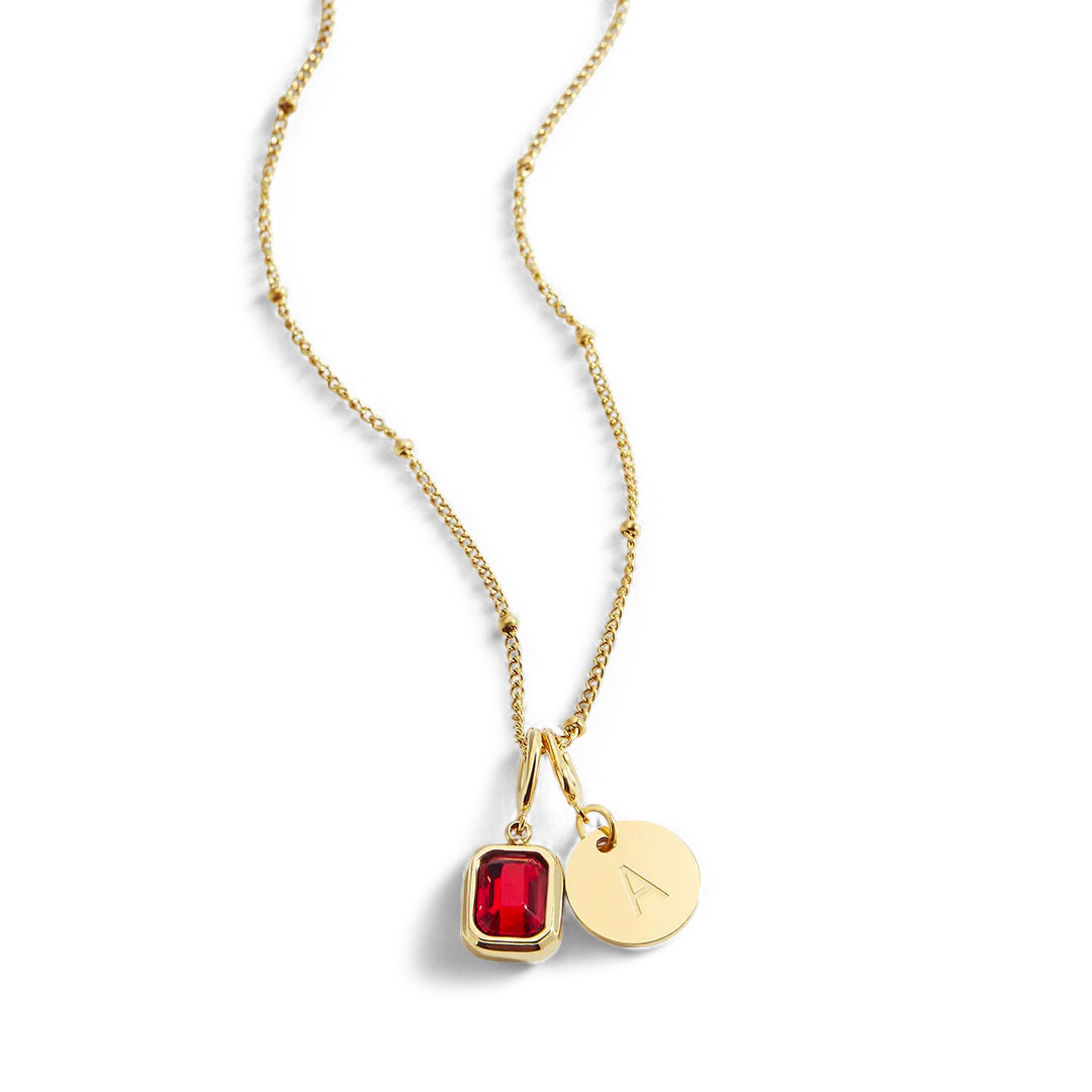 Baguette Birthstone & Initial Necklace