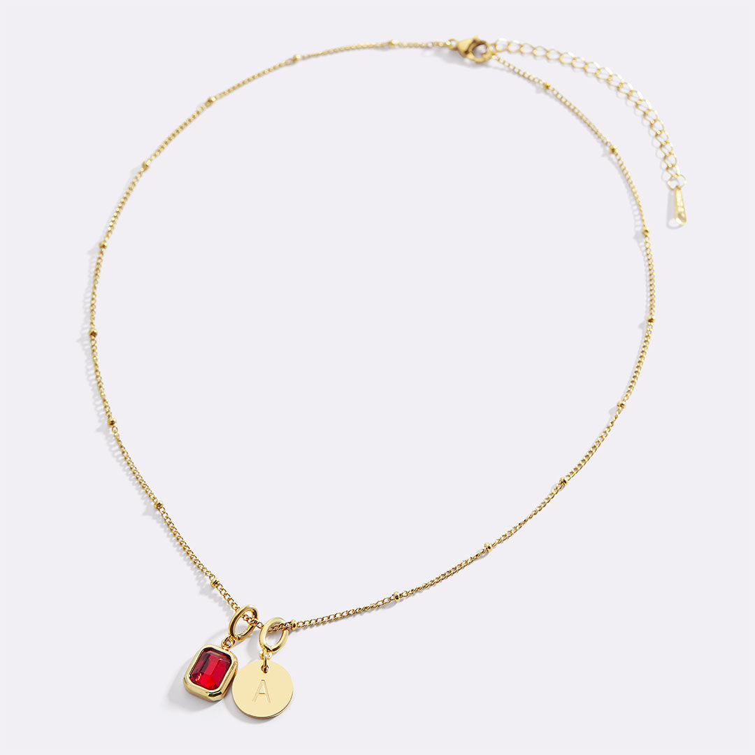 Baguette Birthstone & Initial Necklace