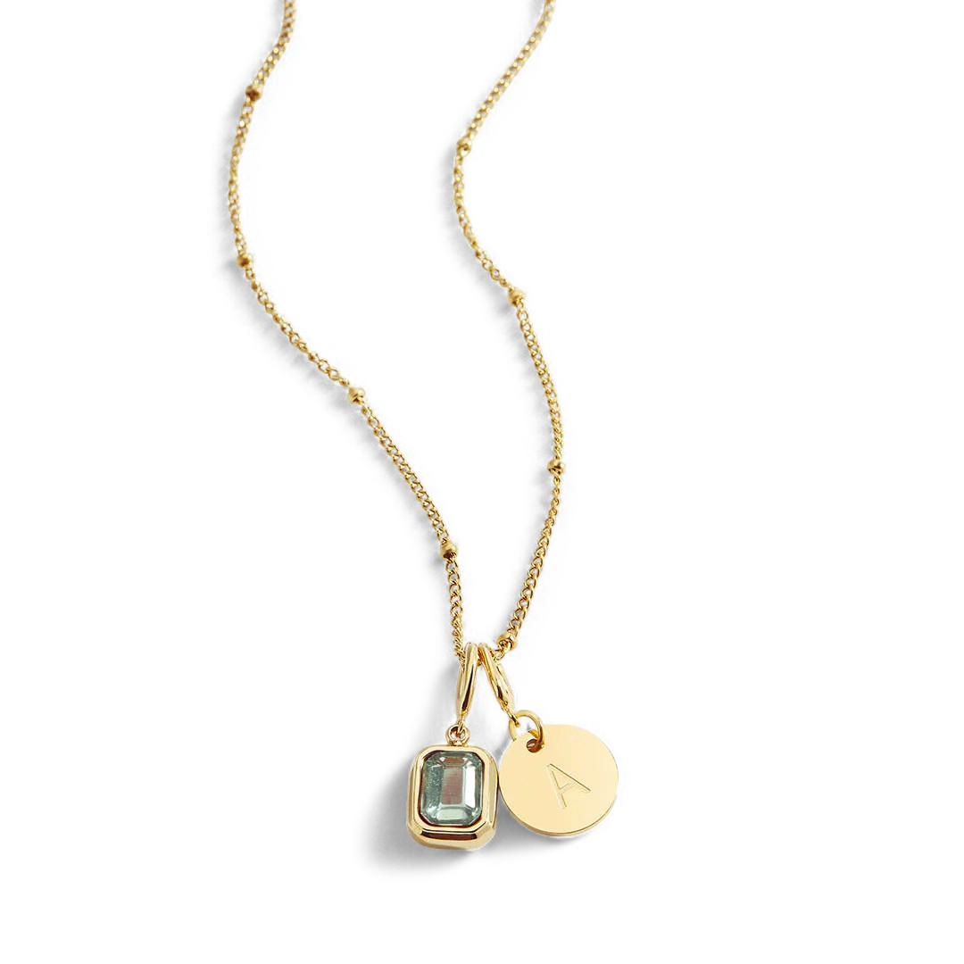 Baguette Birthstone & Initial Necklace