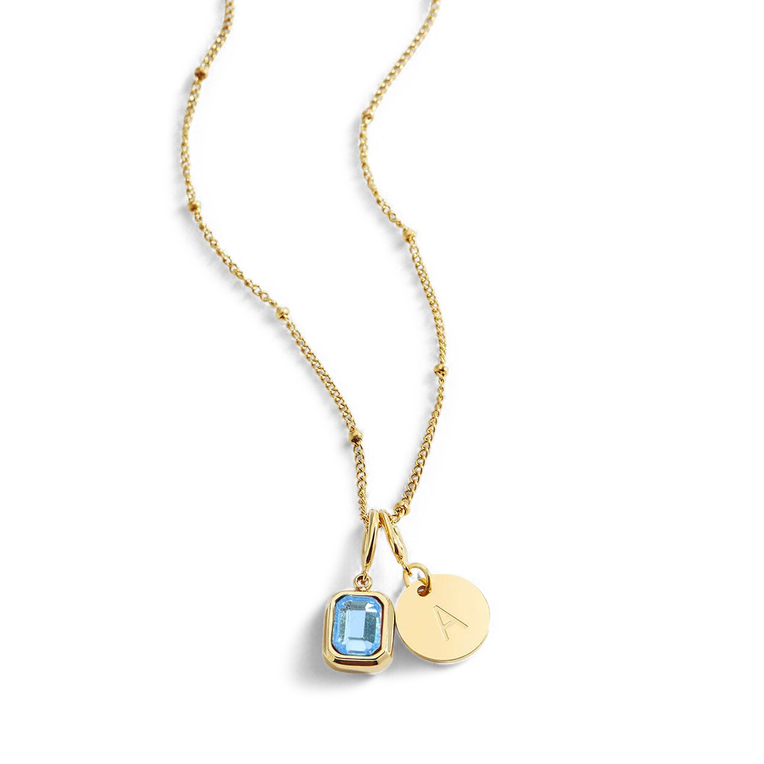Baguette Birthstone & Initial Necklace