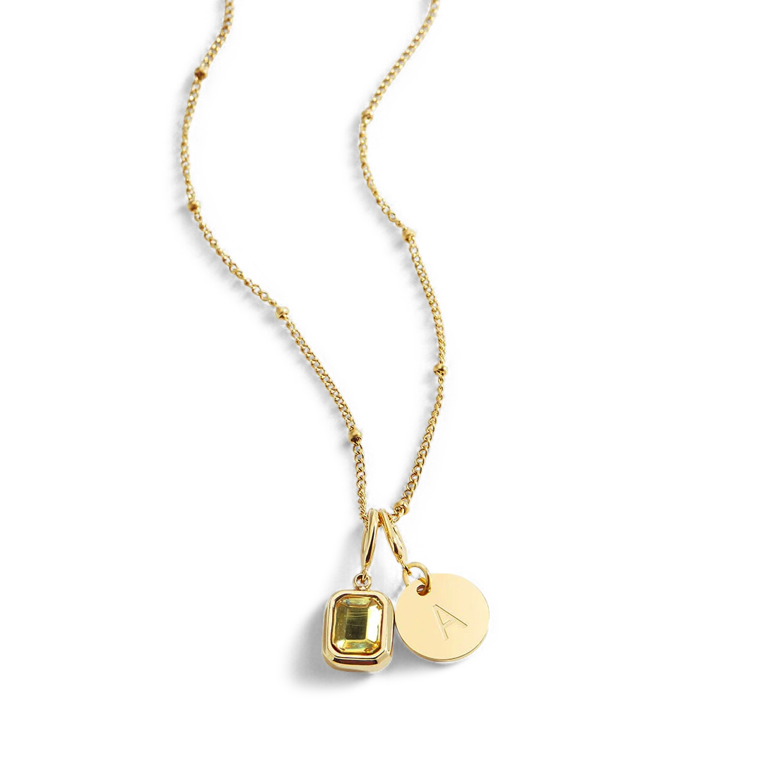 Baguette Birthstone & Initial Necklace