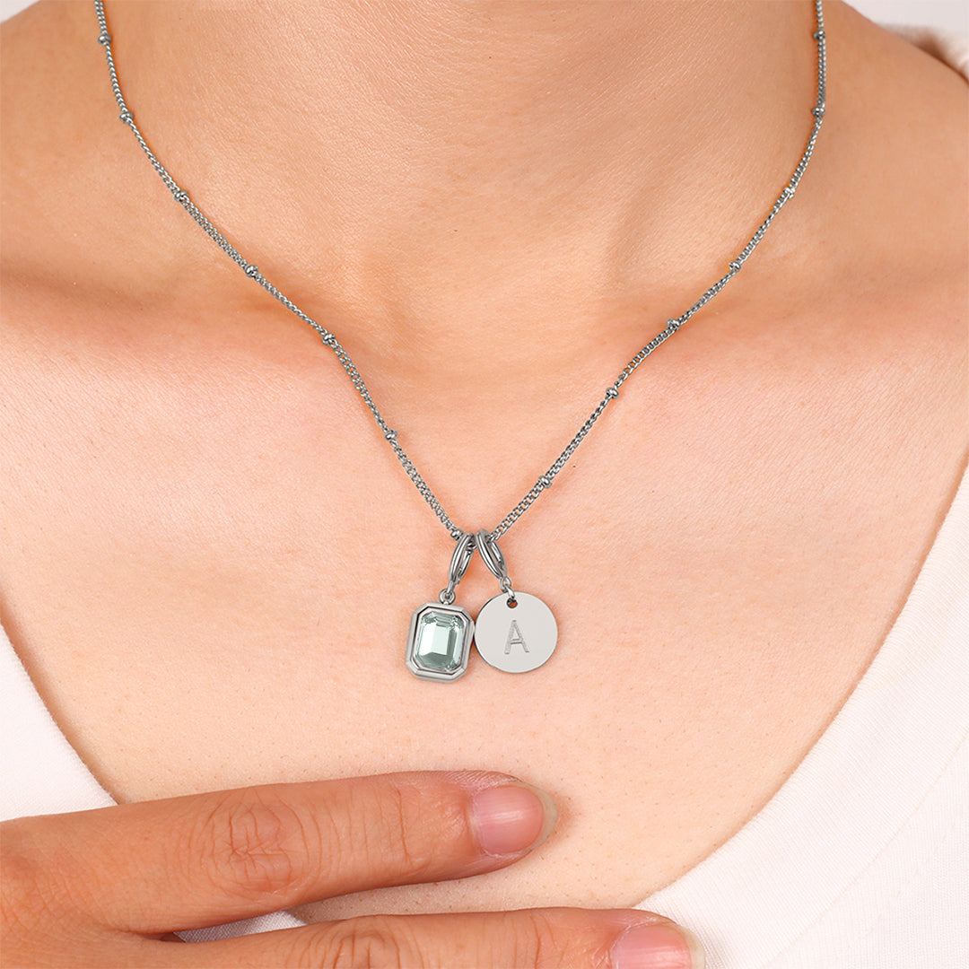 Baguette Birthstone & Initial Necklace