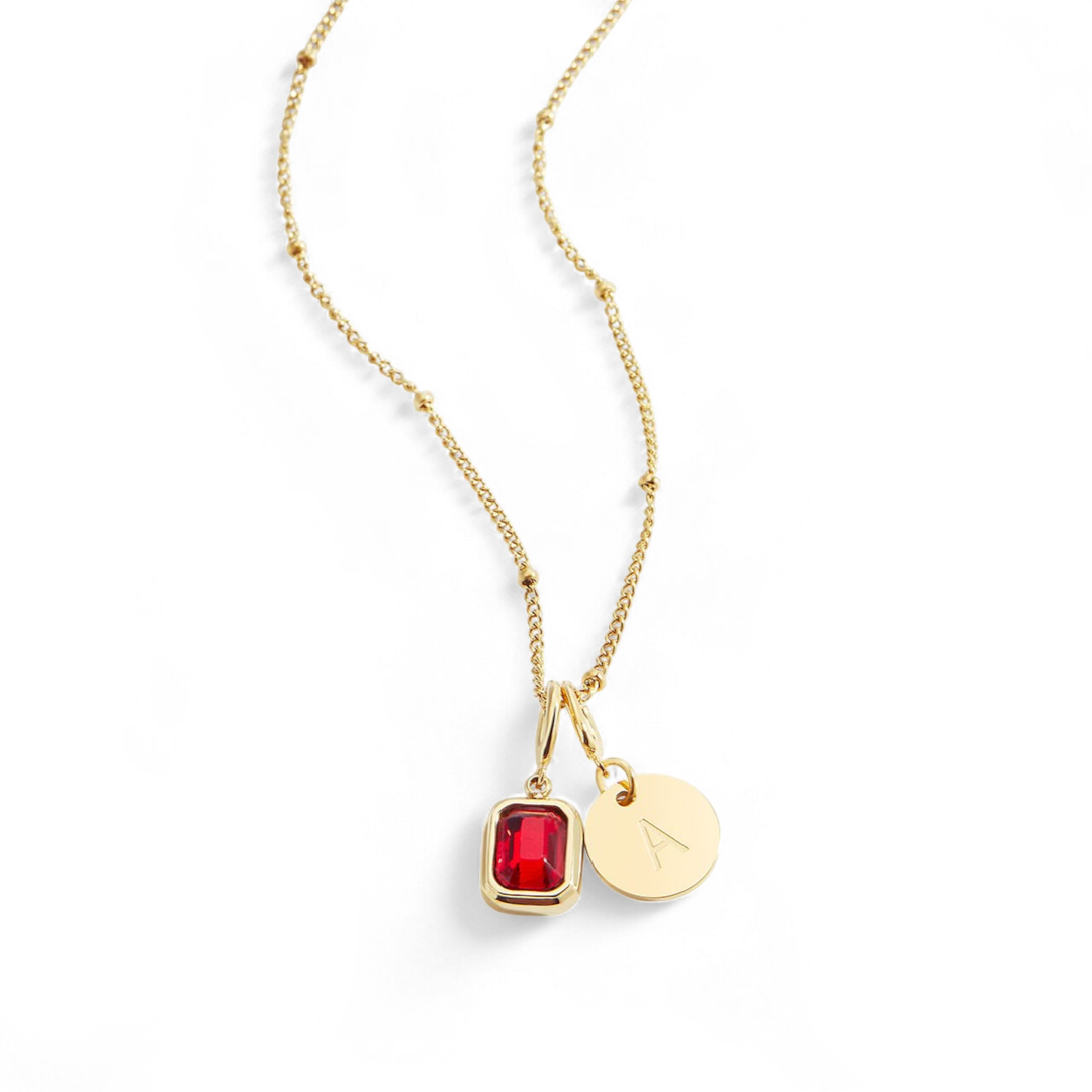Baguette Birthstone & Initial Necklace