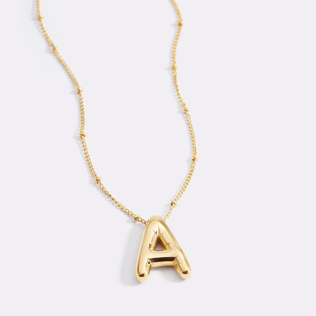 Balloon Initial Necklace with Satellite Chain