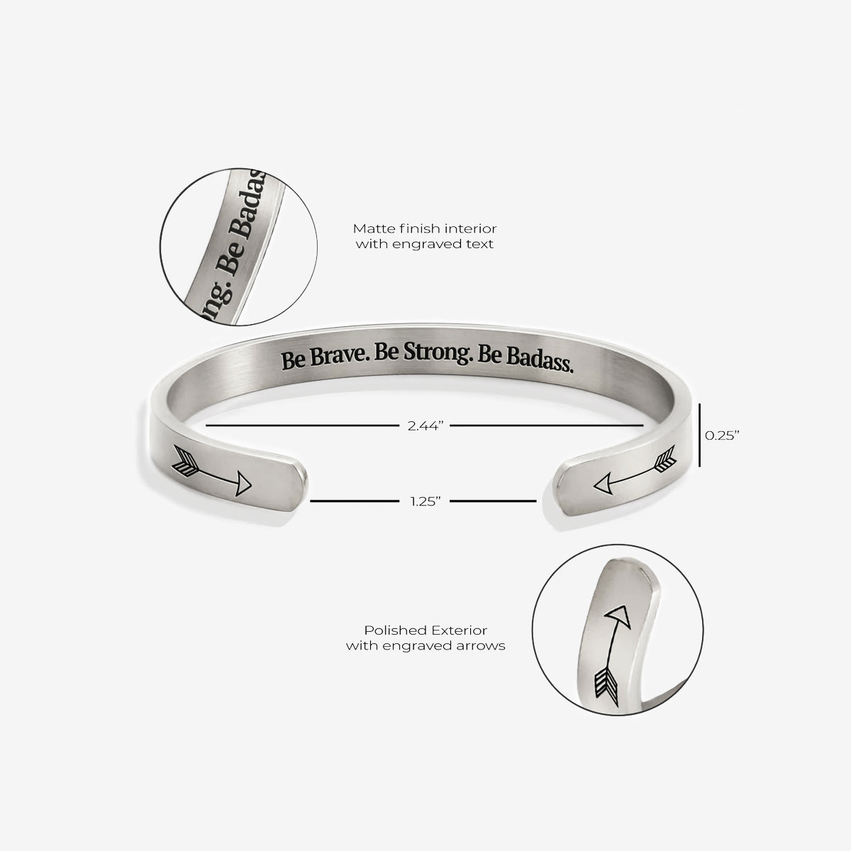 Soyez courageux. Soyez fort. Soyez audacieux. Bracelet manchette personnalisable