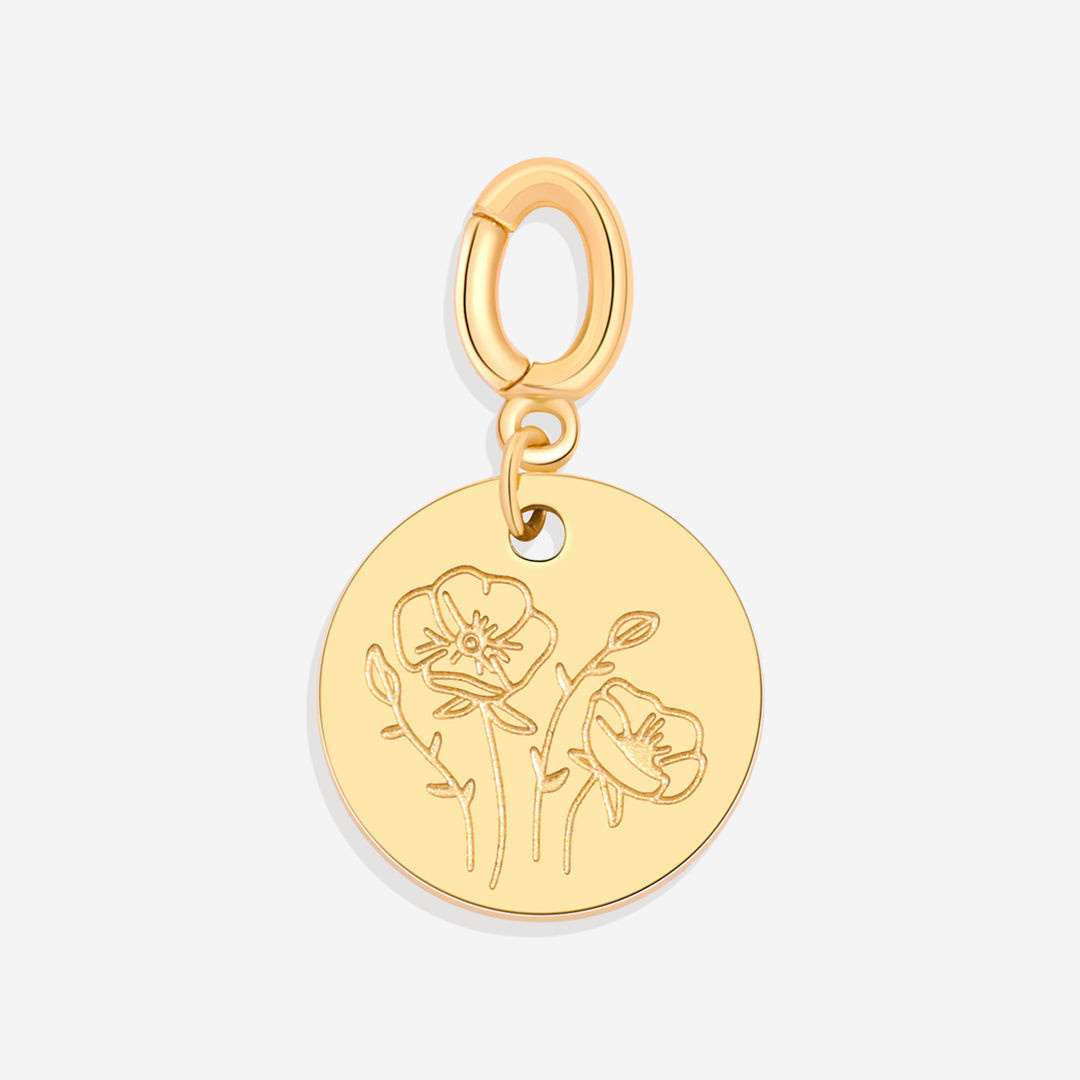 Breloque disque fleur de naissance gravée