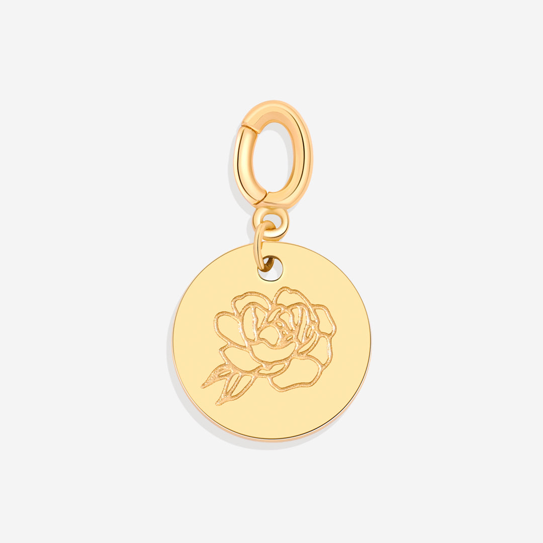 Breloque disque fleur de naissance gravée