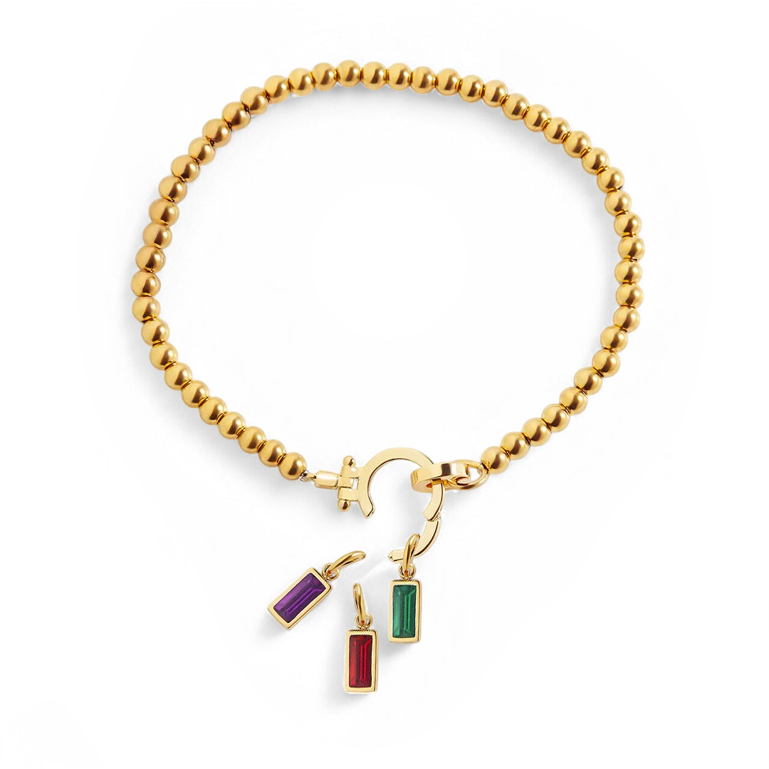 Bracelet à breloques en perles de menthe avec pierre de naissance