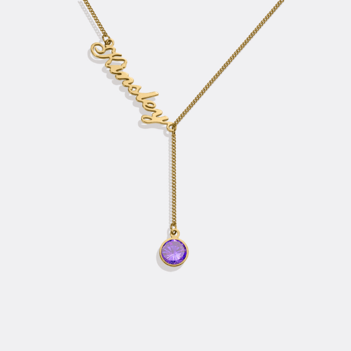 Collier Lariat avec pierre de naissance et nom