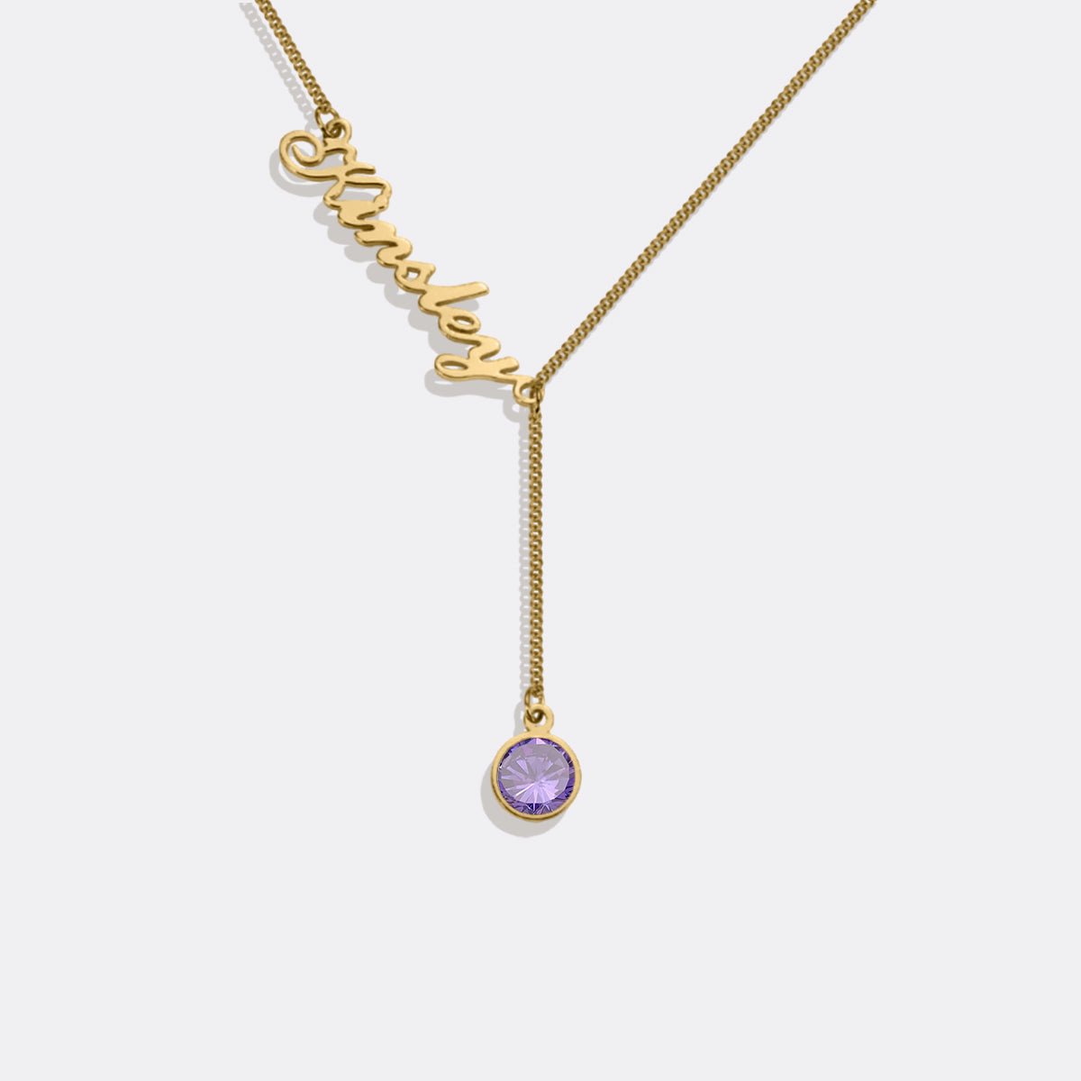 Collier Lariat avec pierre de naissance et nom