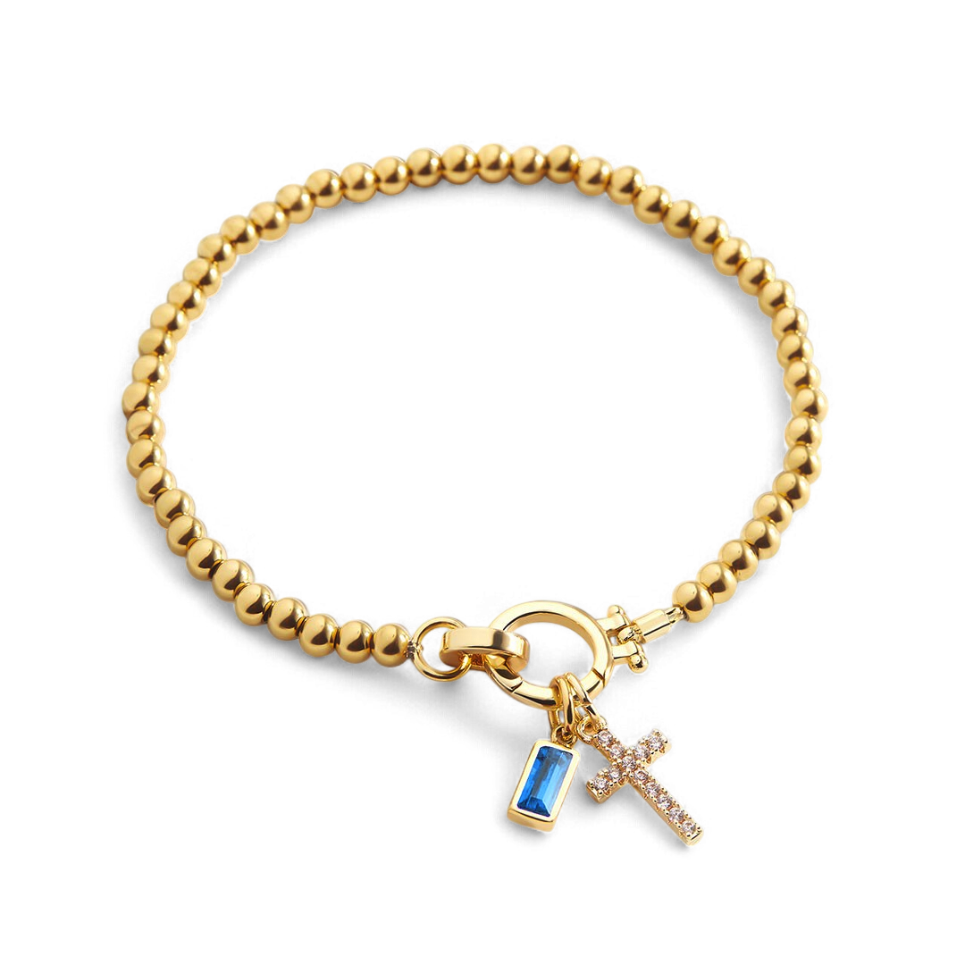 Bracelet à breloques croix avec pierre de naissance