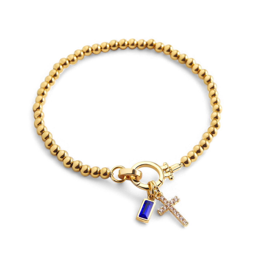 Bracelet à breloques croix avec pierre de naissance