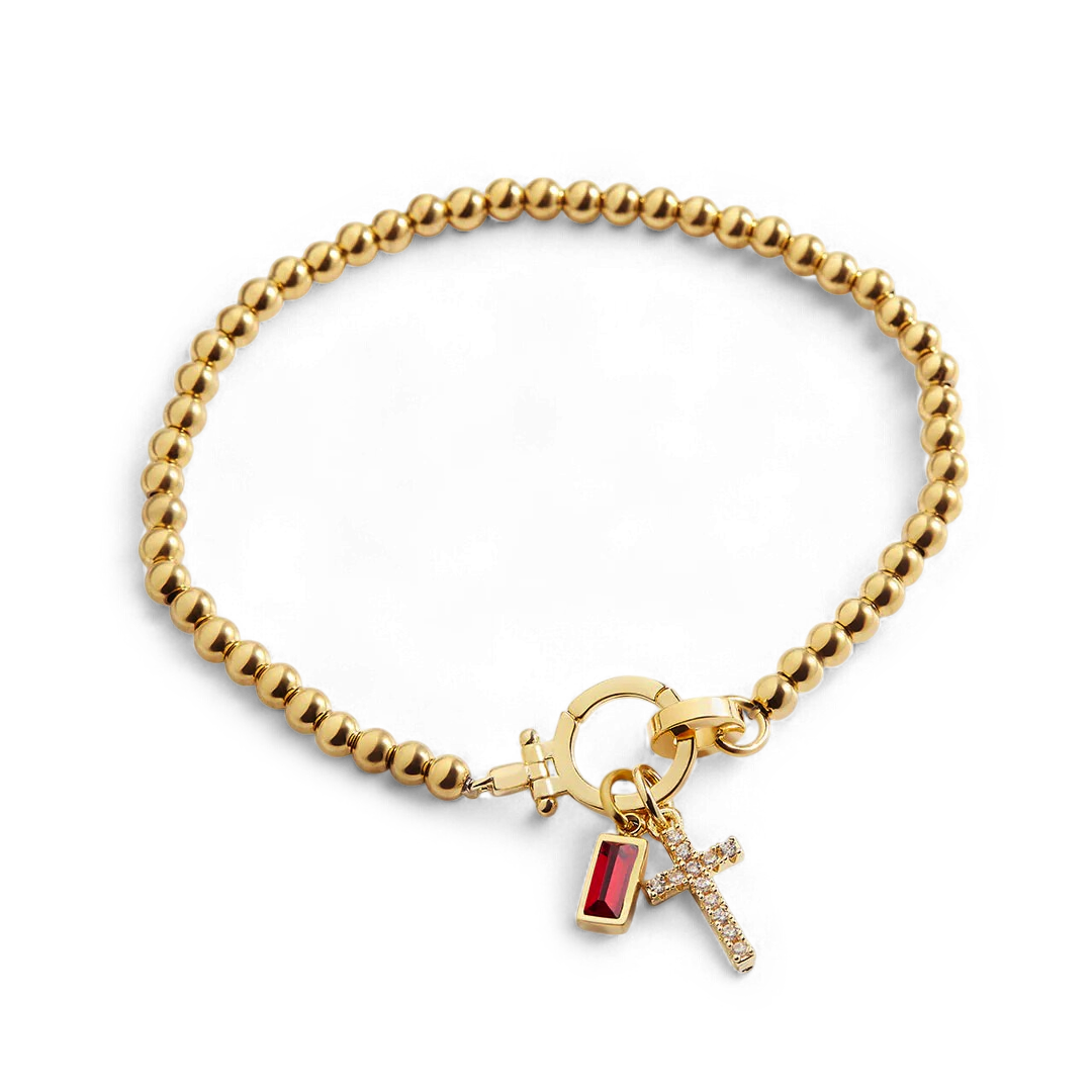 Bracelet à breloques croix avec pierre de naissance