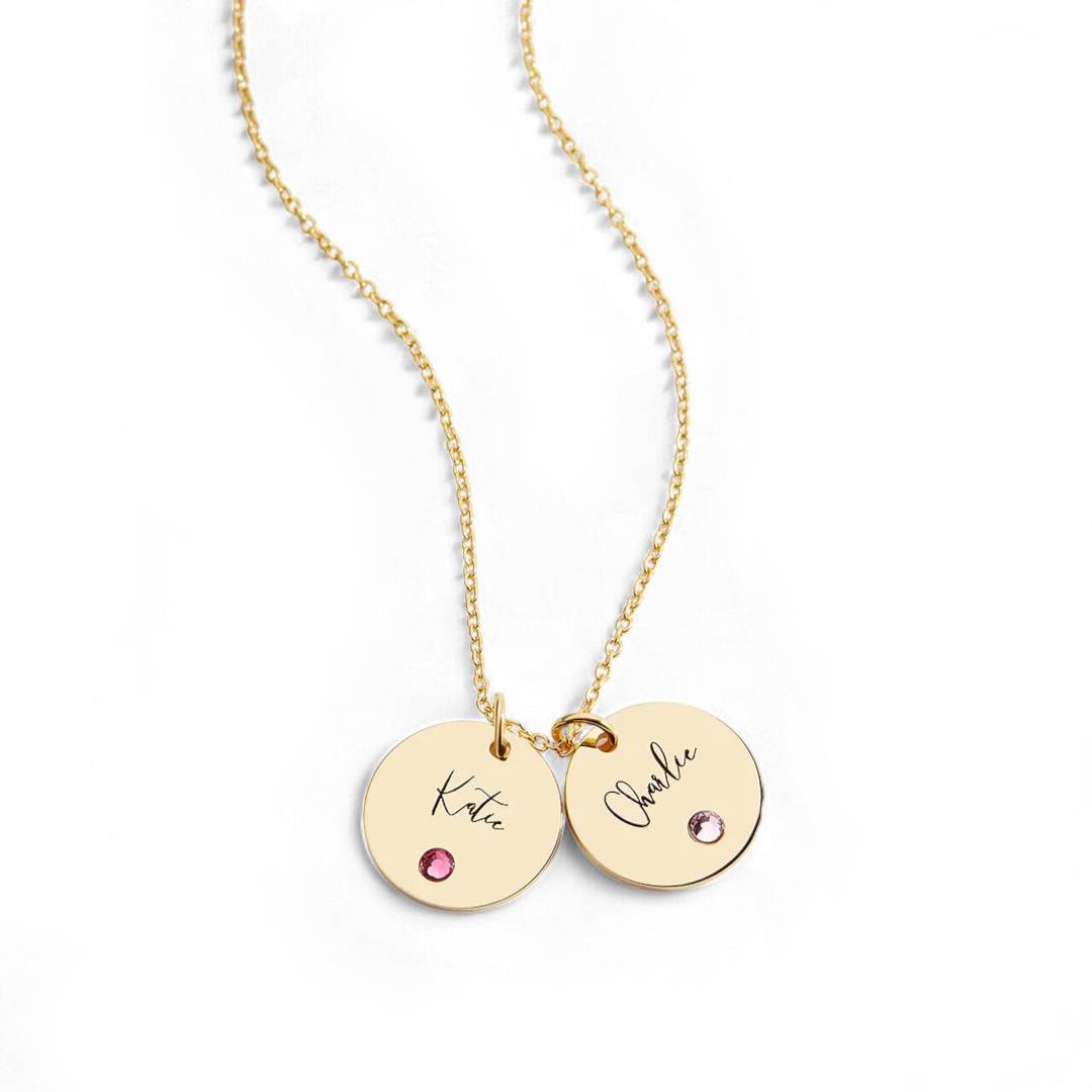Birthstone Name Disc Necklace