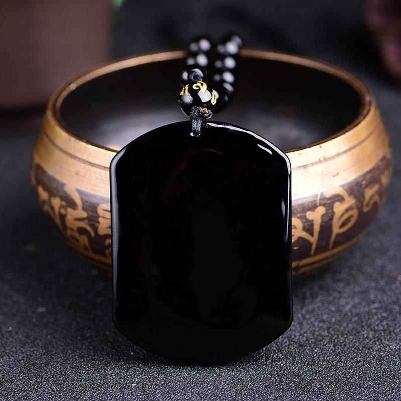 Collier de protection loup en obsidienne noire avec pendentif loup