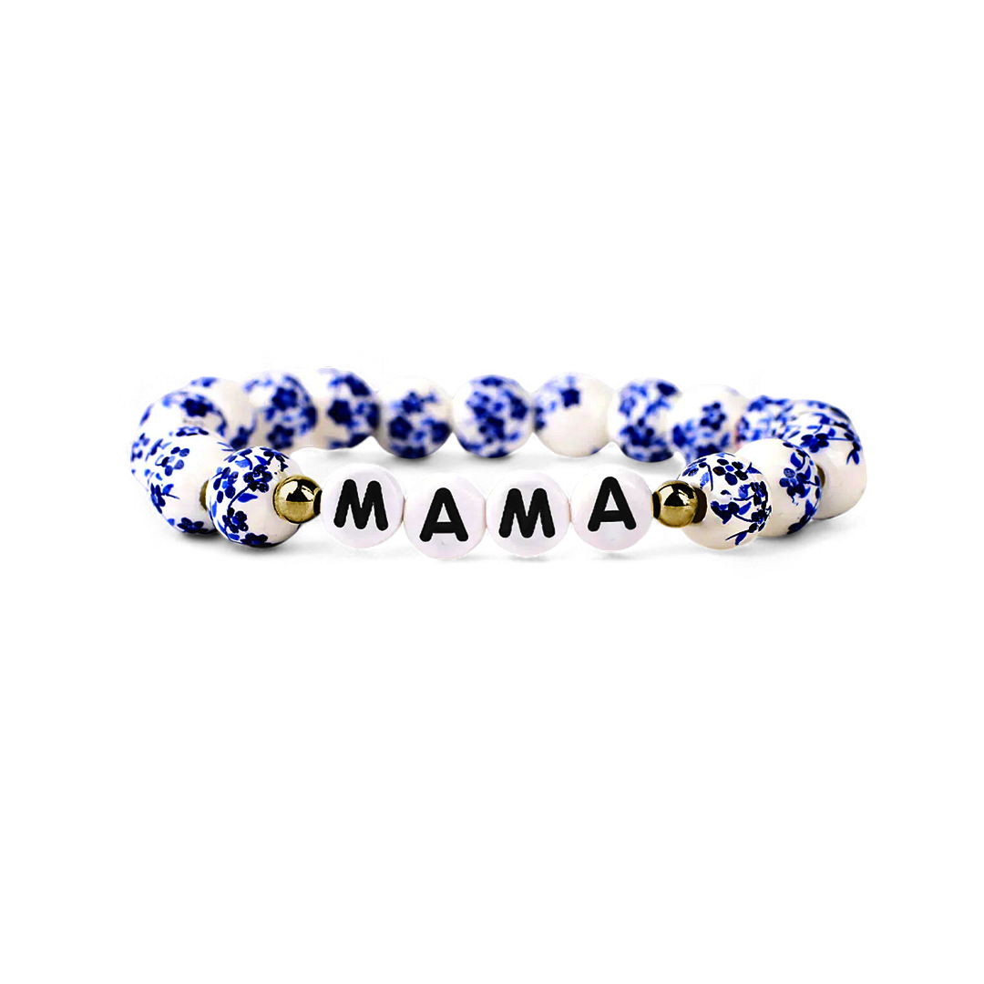 Blue Porcelain Floral Beaded Bracelet for Mom & Grandma
